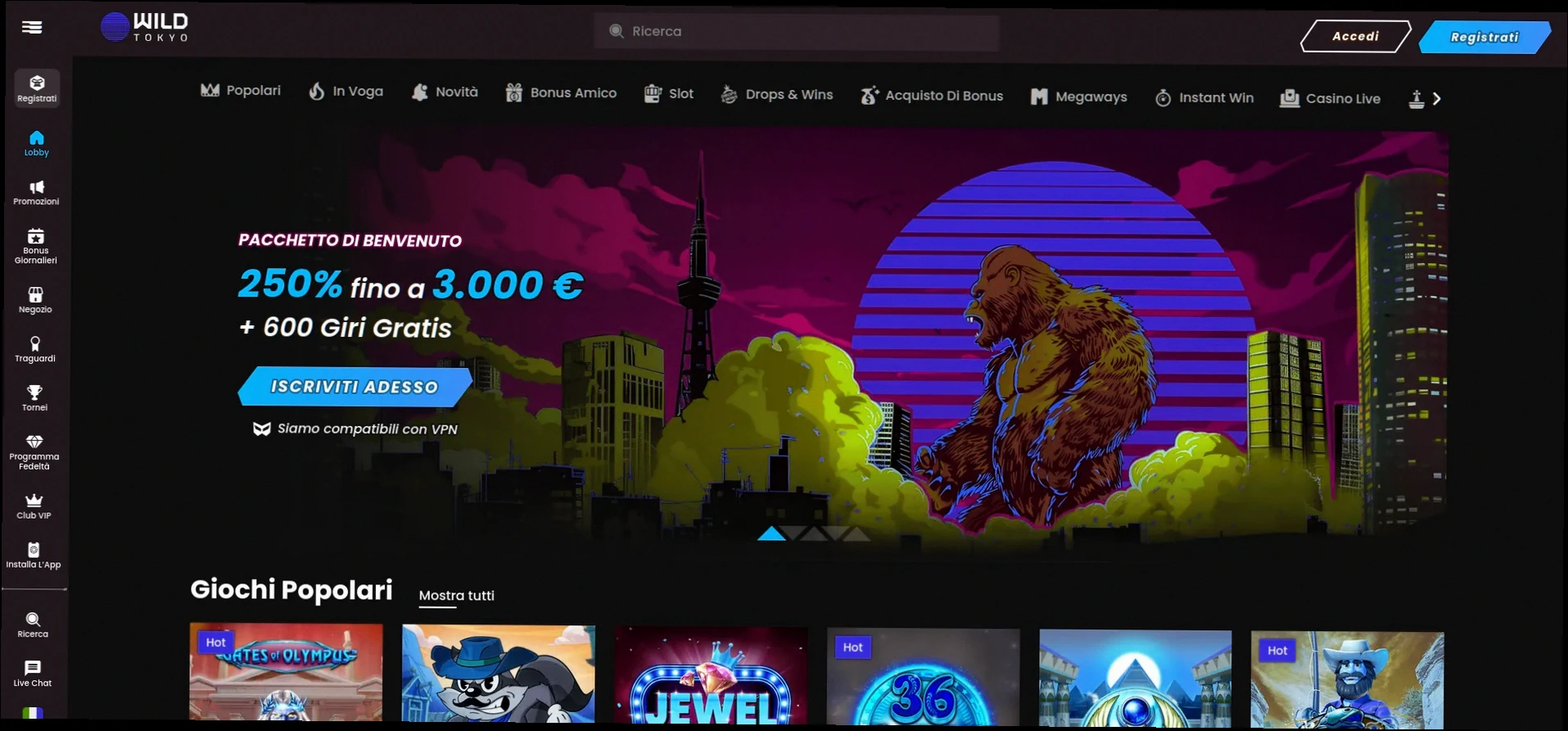 Wild Tokyo Casino Bonus fino a €3.000 + 700 Giri Gratuiti